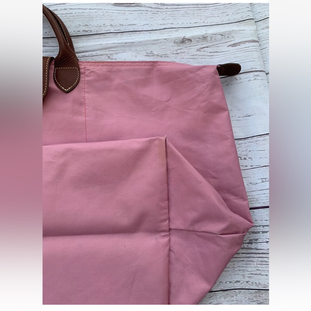 Longchamp Pink Nylon Tote with Brown Leather Handles - Picture 3 of 12